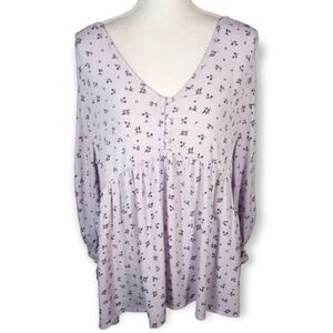 THE NINES BY HATCH LAVENDER & BLACK FLORAL MATERNITY TOP SZ.L EUC